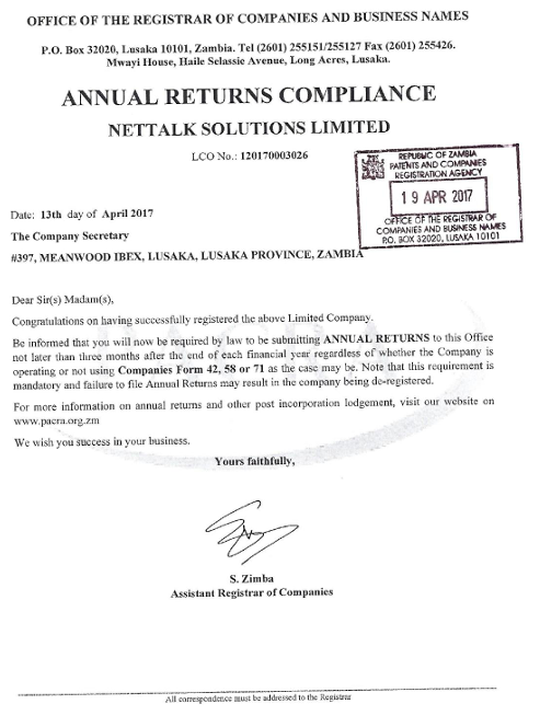 Annual returns compliance document preview